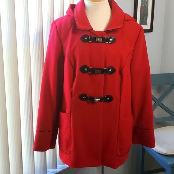 Winter coat, Y2K red with hood. Size large. Big pockets. By Style and Co. St… - Picture 1 of 14